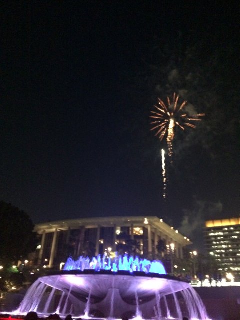Spectacular Fireworks Display over Fountain