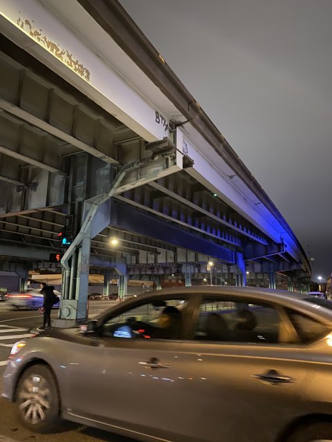 Night Drive Under the City Bridge