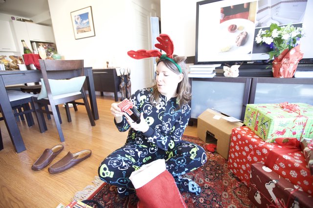 Joyful Christmas Morning in Skull Pajamas