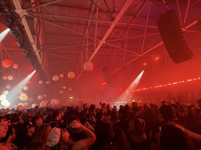 Intense Red Light Show at Electronic Music Concert