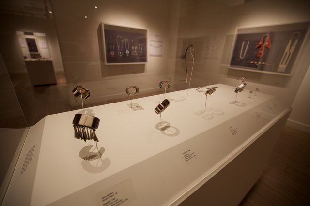Contemporary Native American Jewelry Display in Museum Gallery
