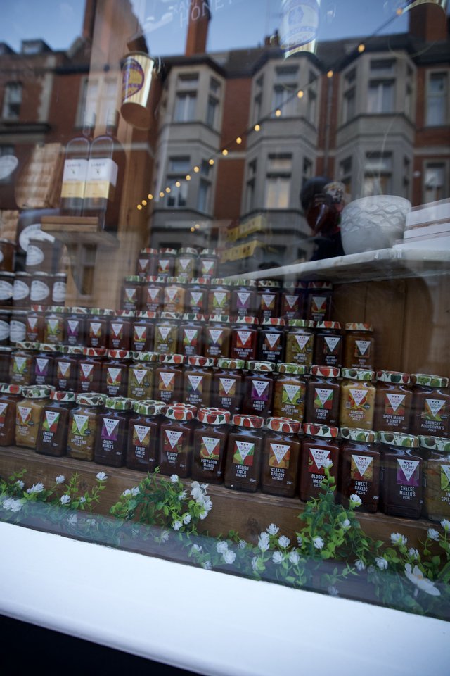 Artisan Condiment Display in London Shop Window