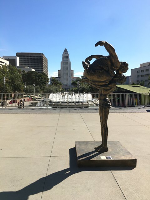 Man Doing Backflip in Front of Civic Center Mall Fountain