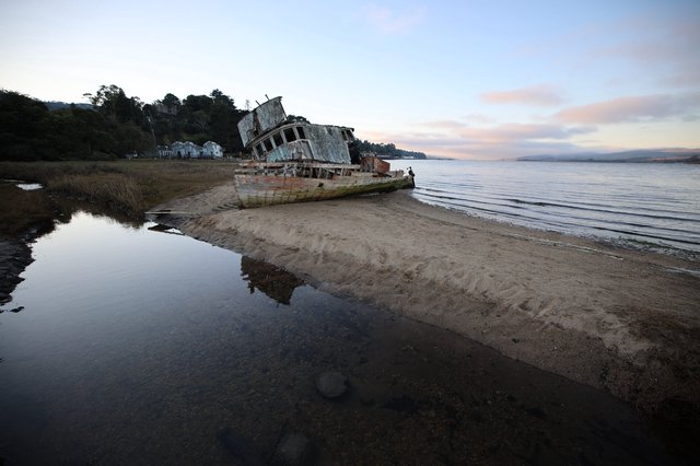 Abandoned Shipwreck on Drakes Beach at Twilight