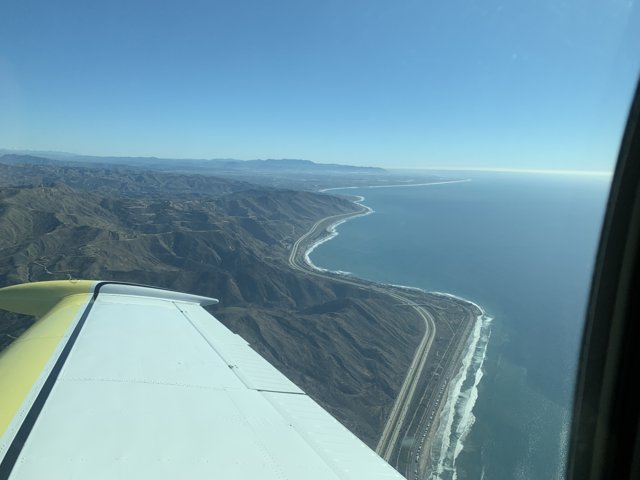Aerial view of the coast and mountains