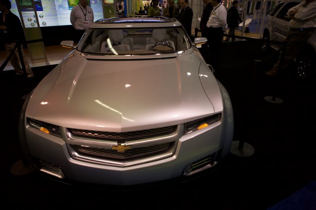Shining Silver Sports Car on Display