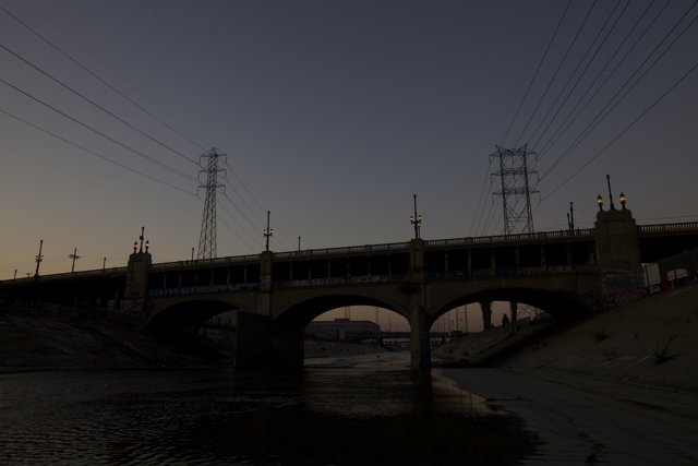 Dusk over LA River Bridge