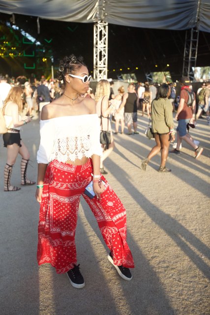 Red Pants and White Top at Coachella