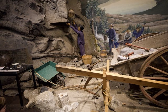 Historical Mining Diorama Display with Workers and Equipment