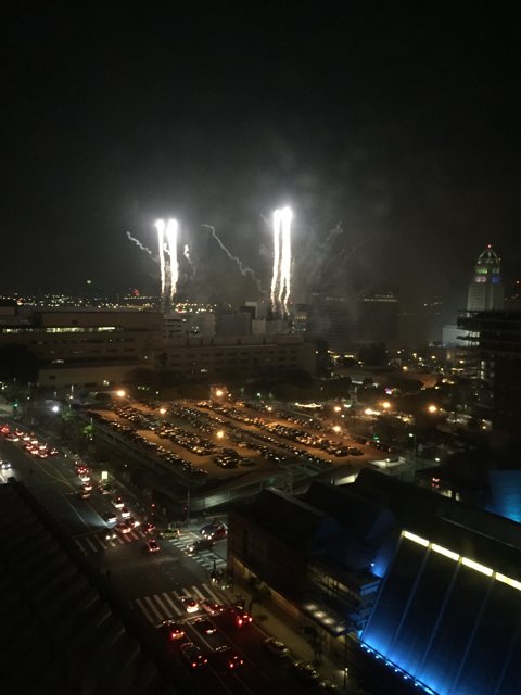 Nighttime Metropolis Fireworks Display