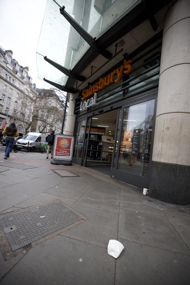 Sainsbury's Local Store Entrance on Urban London Street