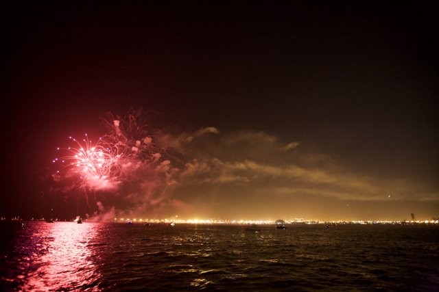 Spectacular Fireworks Display over the Ocean