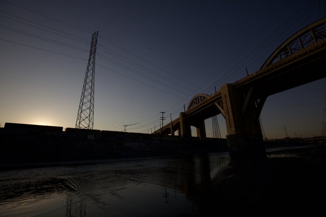 Sunset Over the LA River Bridge
