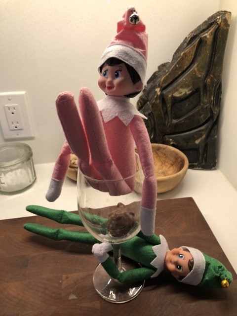 Elf on the Shelf Sipping Wine