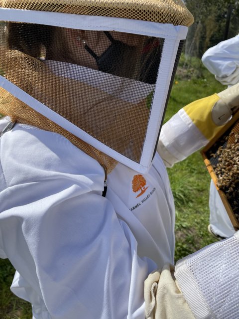 Beekeeper Checking on Her Hive