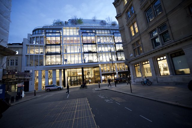 Modern Glass Architecture Illuminated at Dusk in London