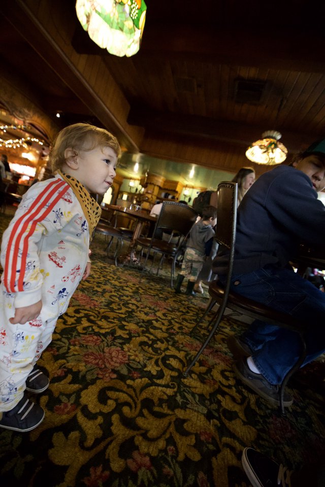Young Child Exploring Madonna Inn Restaurant Interior