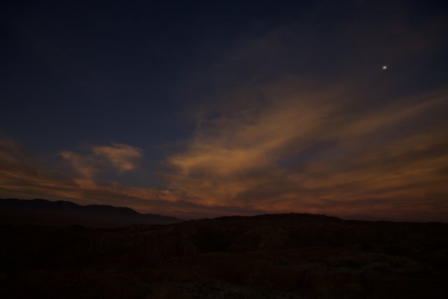 Desert Sunset with Moon and Cloud