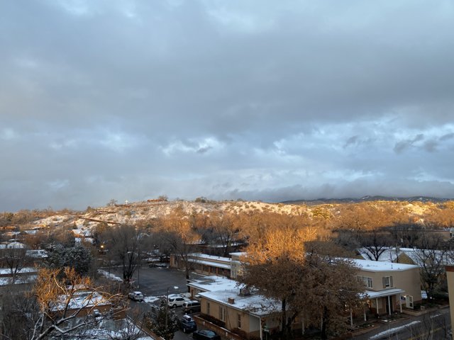 Snowy Cityscape of Santa Fe from Above