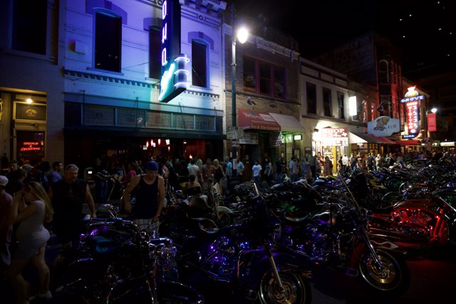 Night Gathering of Motorcycles