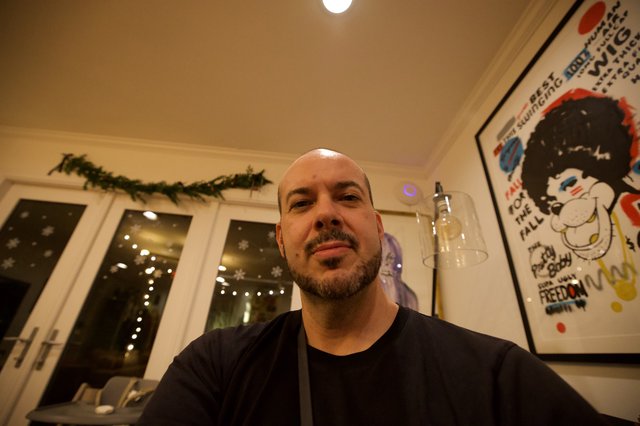 Evening Self-Portrait in Modern Kitchen with Holiday Decor