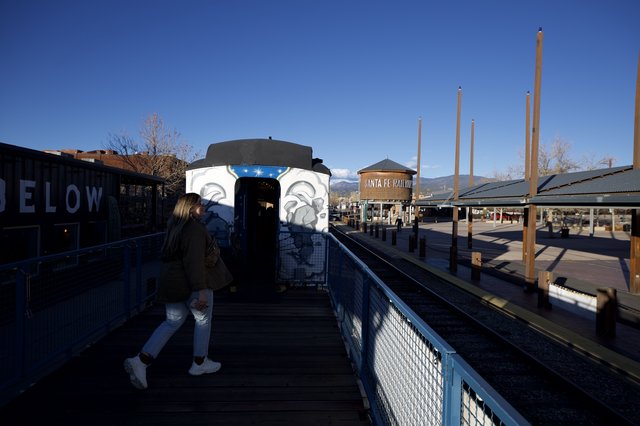 Pedestrian Bridge at Santa Fe Railway Station Sunset