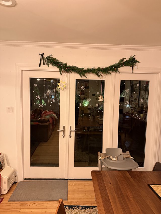 Festive Holiday French Doors with Winter Garland Decoration