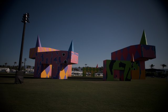 Colorful Sculptures on the Green Lawn