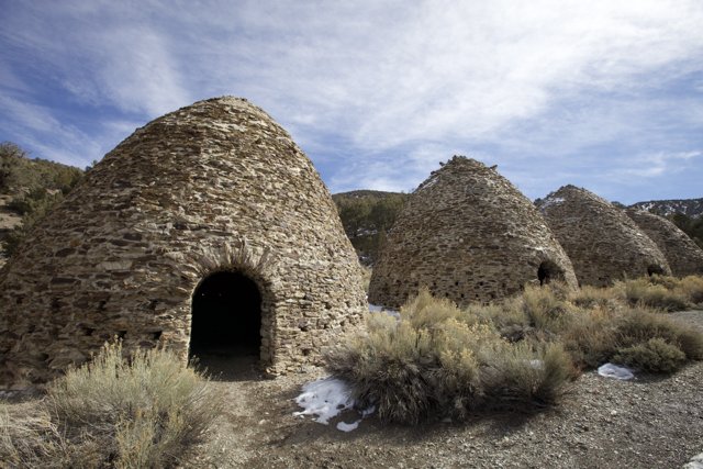 Three Stone Buildings in the Desert