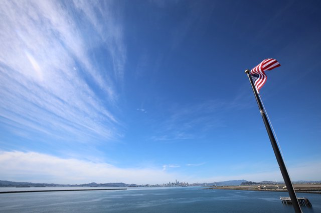 American Flag Over San Francisco Bay Waters