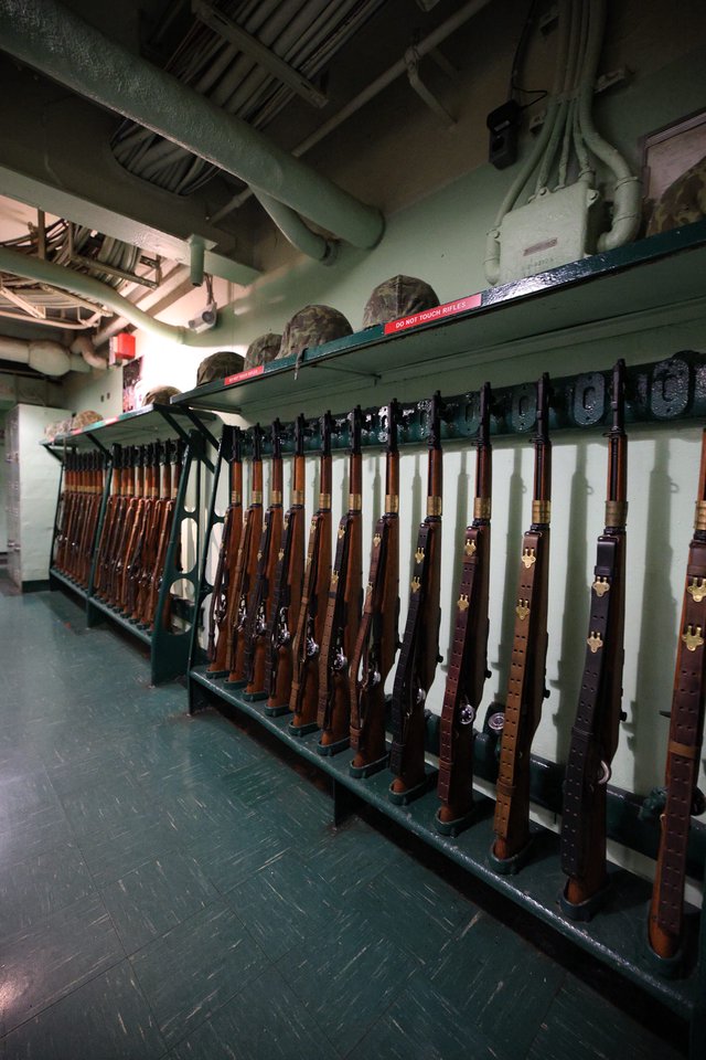 Historic Rifle Rack Aboard USS Hornet Aircraft Carrier