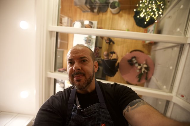 Chef's Christmas Morning Self-Portrait in Kitchen