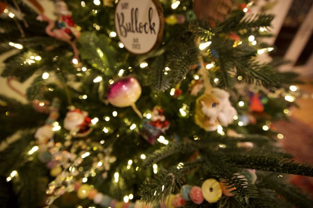 Personalized Bullock Family Christmas Tree with Ornaments and Lights