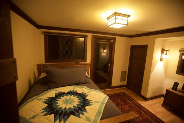Serene Bedroom with Natural Hardwood Flooring