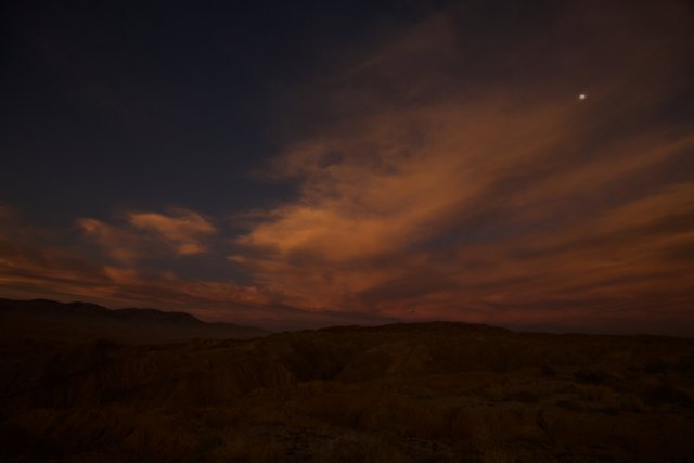 Desert Sunset with Moon and Cloud