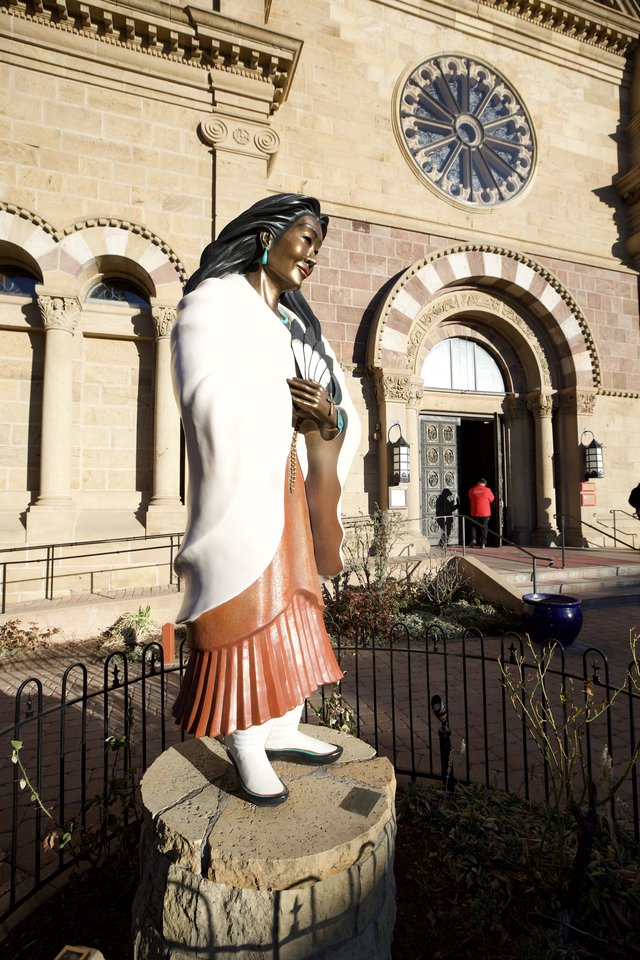 Native American Statue Before Historic Santa Fe Cathedral