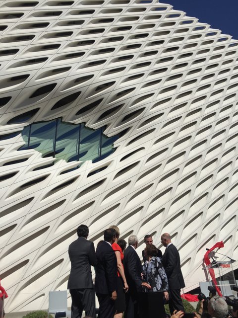Mayor Garcetti with colleagues in front of The Broad building