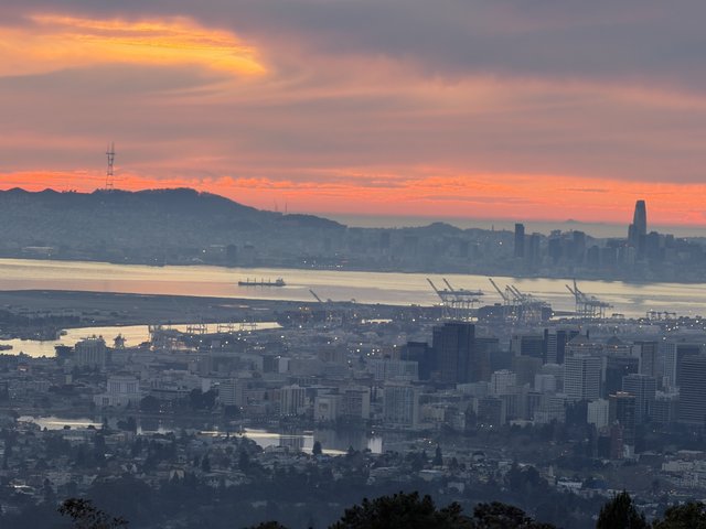 San Francisco Bay at Sunset with Oakland Port