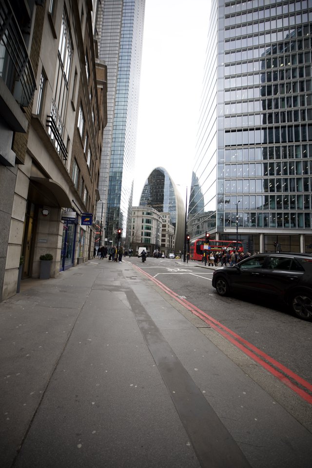 Modern London Street View with Iconic Gherkin Tower