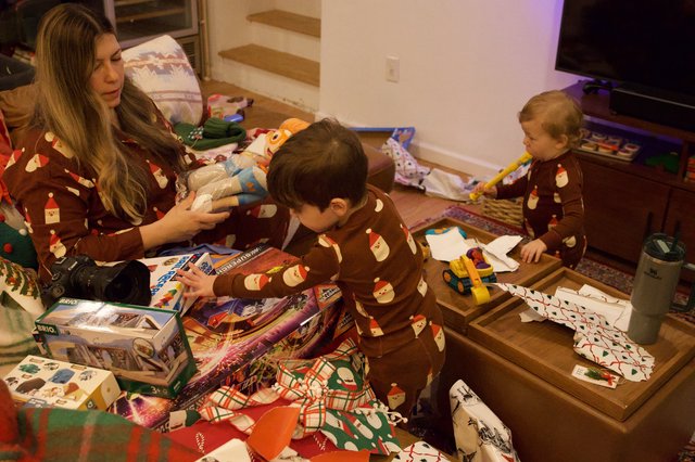 Family Christmas Morning Gift Opening Celebration