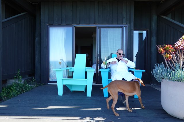 Relaxing on Modern Patio with Dog