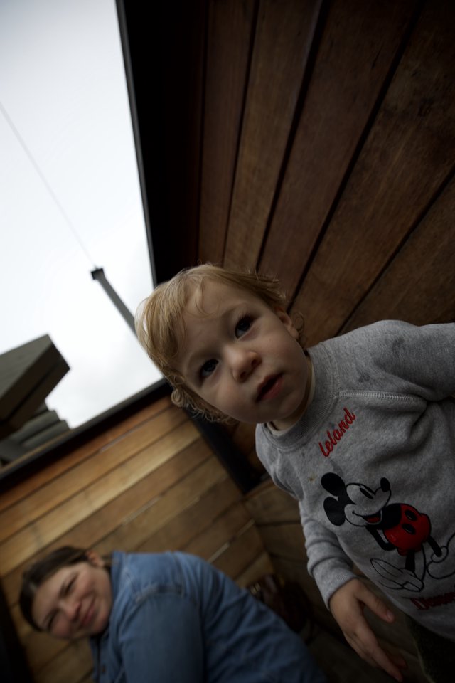 Playful Upward Perspective of Children in Modern Interior