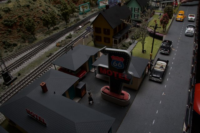 Miniature Motel and Railway in a Diorama