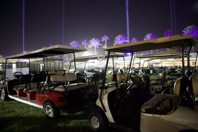 Night Parking at the Green: Golf Carts in the Grass