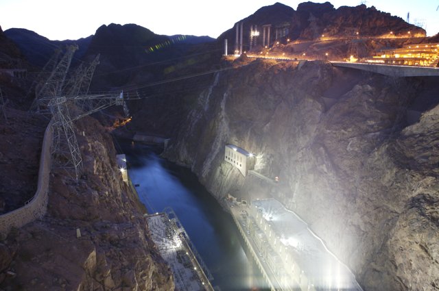 Glimmering Hoover Dam at Night