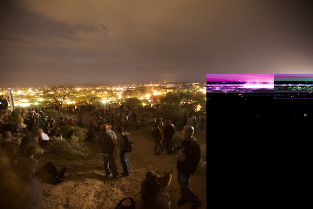 Night Crowd Gathers on Hilltop During Santa Fe Fiesta