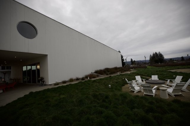 Modern Winery Architecture Under Overcast Skies