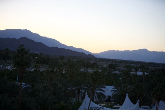 Serene Sunset View of Mountains and Palms