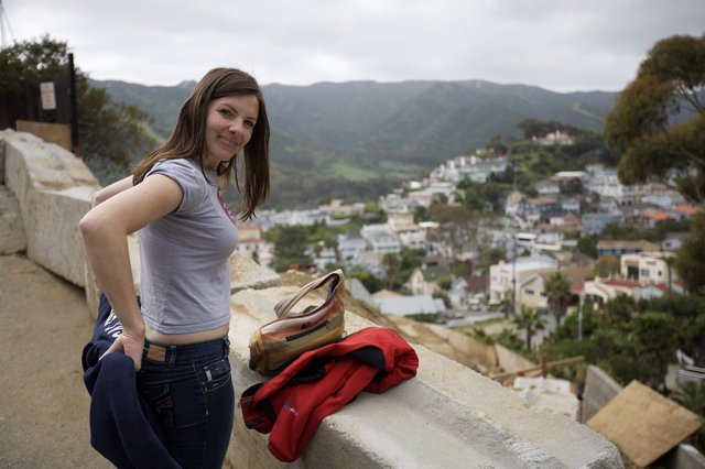 Smiling Woman Overlooking Avalon Harbor on Catalina Island