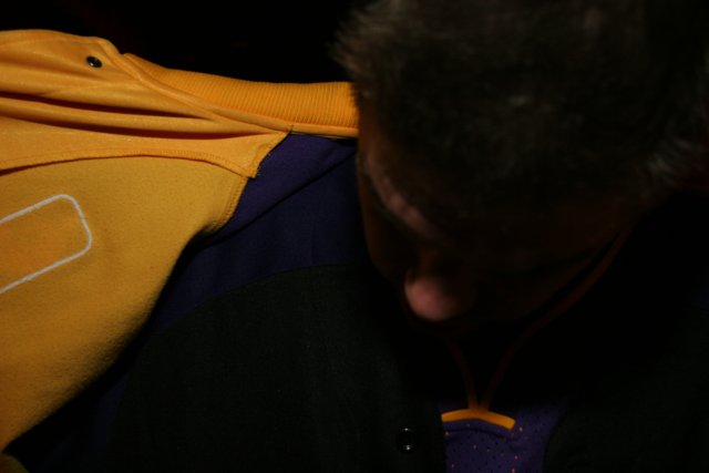 Adjusting the Lakers Hoodie